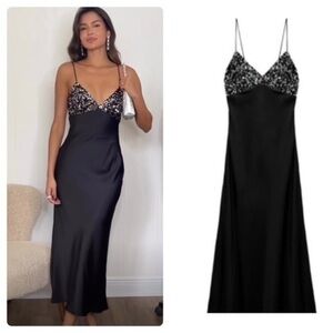 Zara NWT sequin camisole slip dress black 8741/279